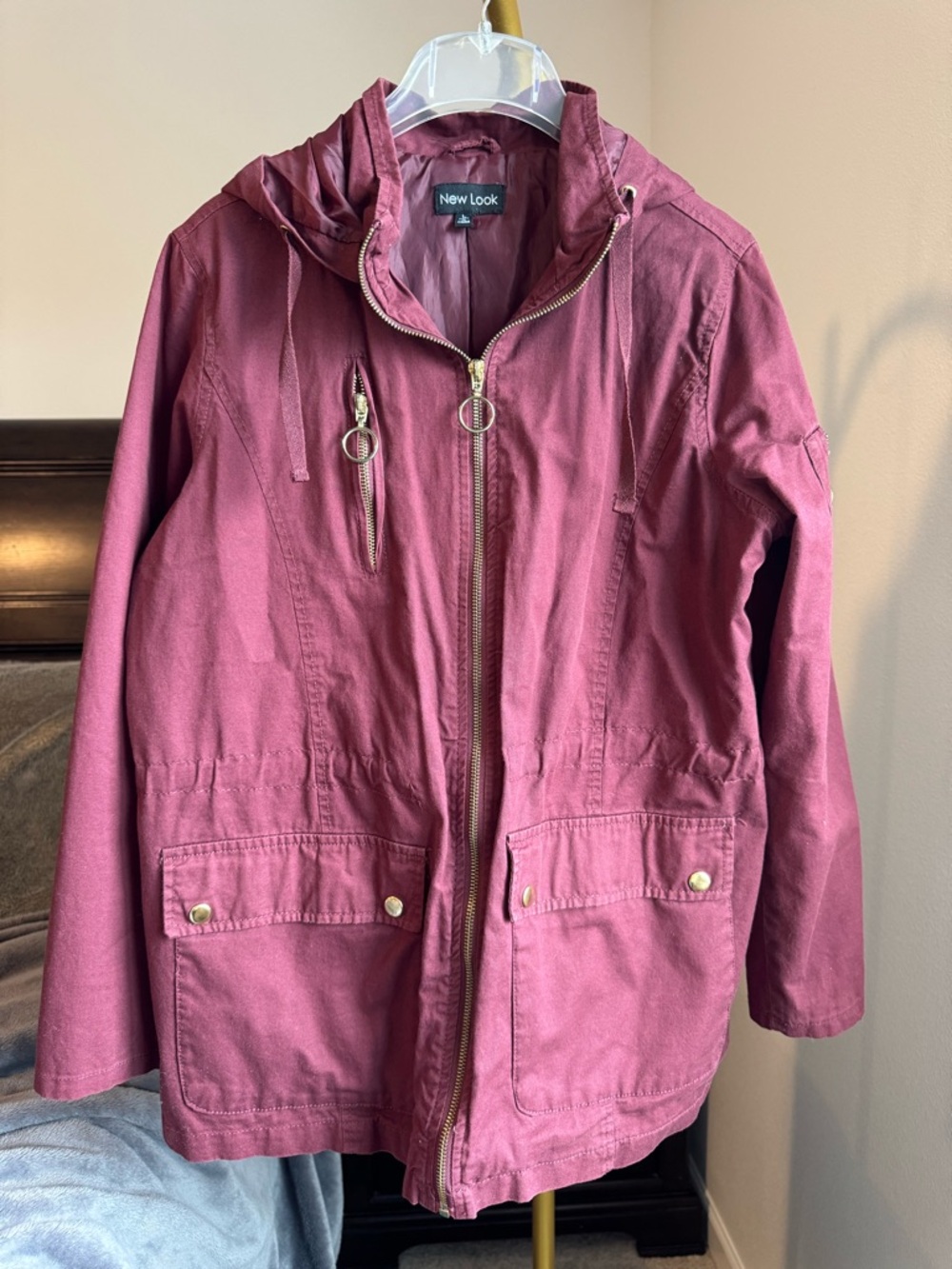 New Look Maroon Red Hooded Utility Jacket - Size Large